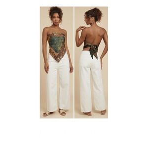 MICAS Floral Patchwork Scarf Top Strapless Tie Back Handkerchief Hem Brown Large